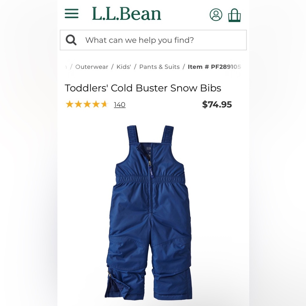 L.L. Bean Kids' Cold Buster Snow Bibs in Black